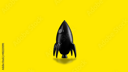 black 3d simple rocket icon on yellow background