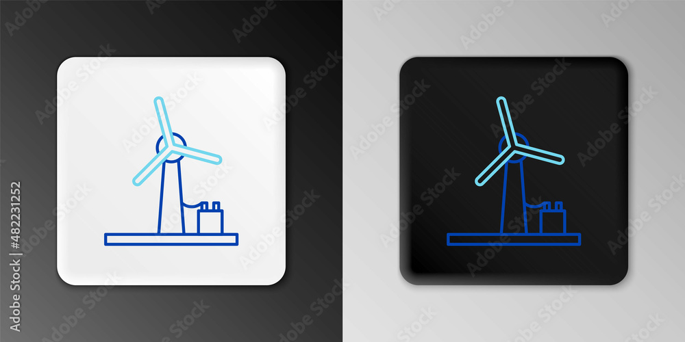 Line Wind turbine icon isolated on grey background. Wind generator sign. Windmill for electric power production. Colorful outline concept. Vector