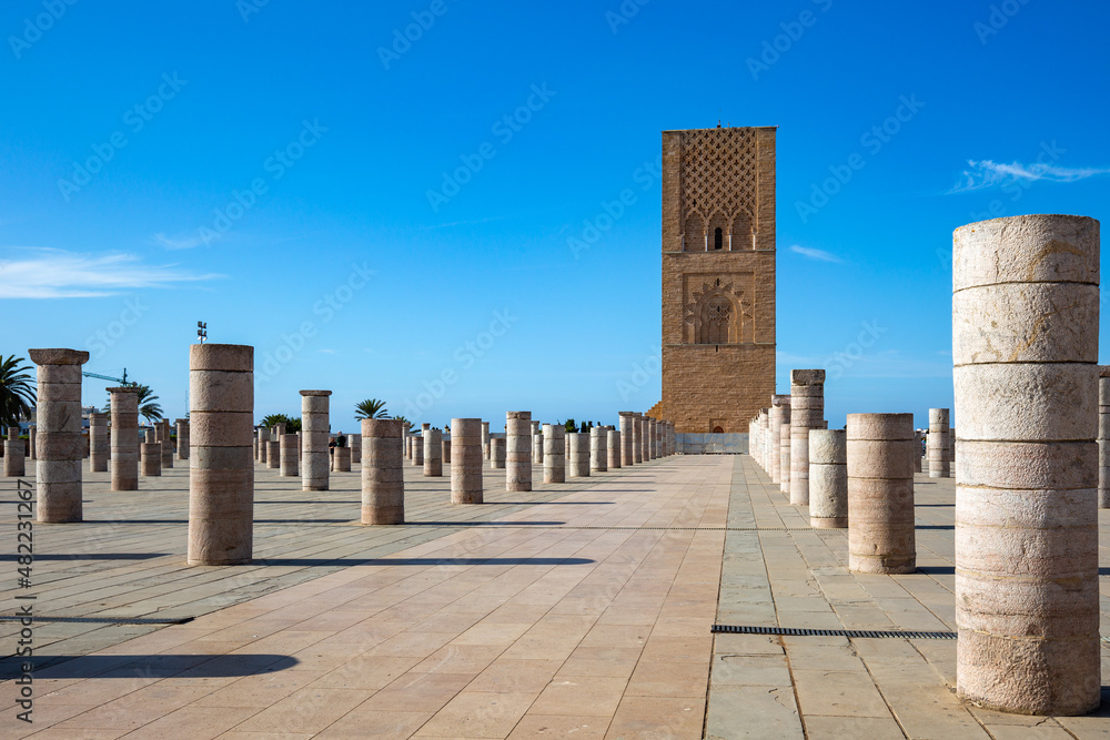 Tour Hassan is the minaret of an incomplete Mosque in Rabat, Morocco ...