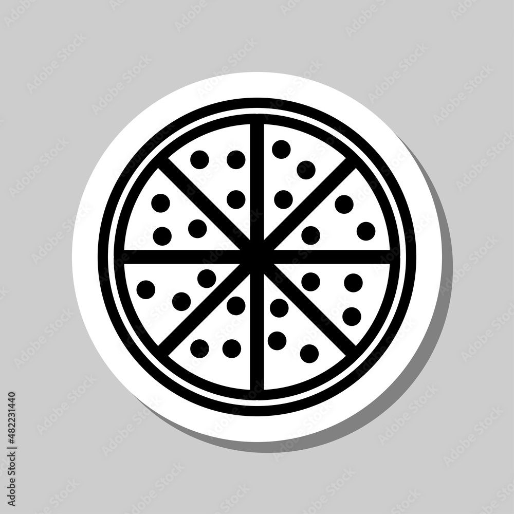 Pizza simple icon vector. Flat desing. Sticker with shadow on gray background.ai Pizza simple icon vector. Flat desing. Sticker with shadow on gray background.ai
