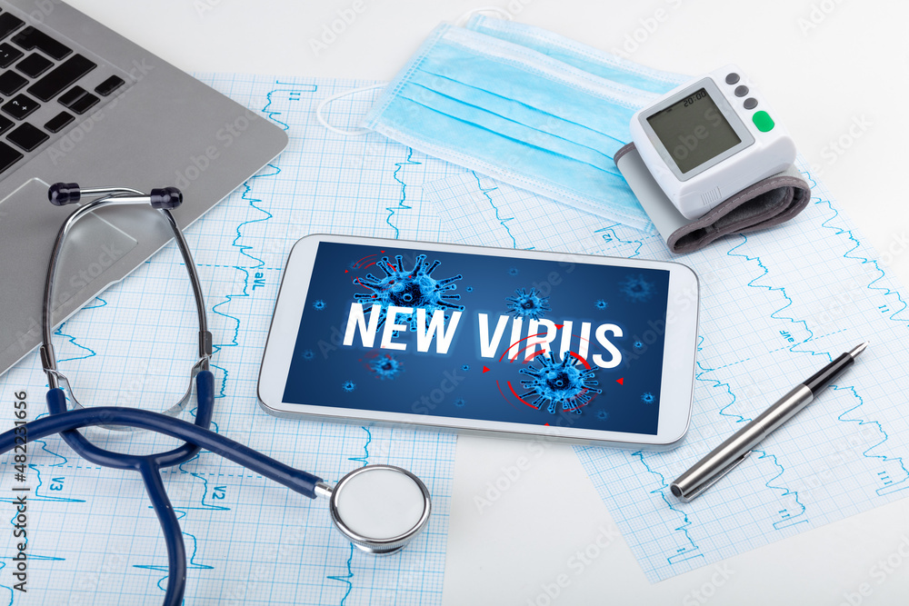 Tablet pc and doctor tools on white surface Tablet pc and doctor tools on white surface