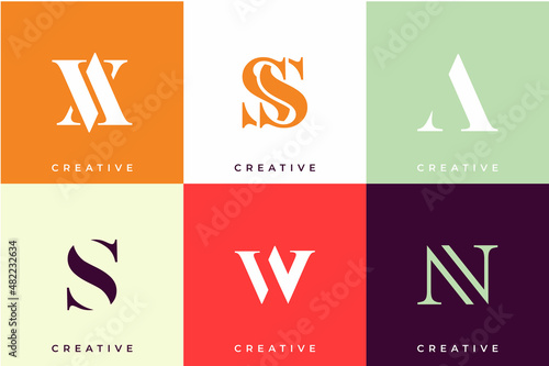 Set of monogram abstract initial logo template photo