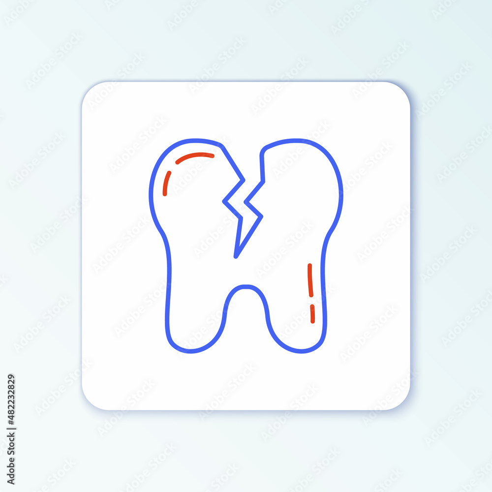 Line Broken tooth icon isolated on white background. Dental problem icon. Dental care symbol. Colorful outline concept. Vector Line Broken tooth icon isolated on white background. Dental problem icon. Dental care symbol. Colorful outline concept. Vector
