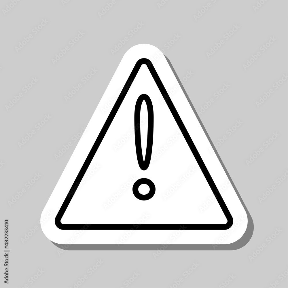 Warning triangle simple icon. Flat desing. Sticker with shadow on gray background.ai Warning triangle simple icon. Flat desing. Sticker with shadow on gray background.ai