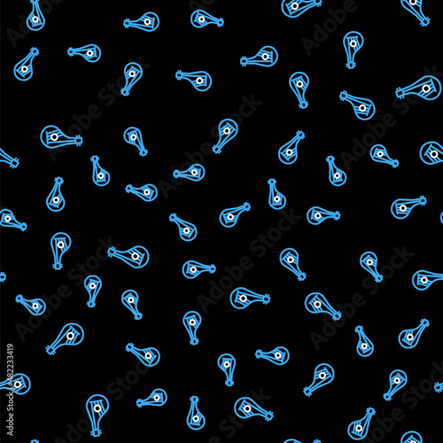 Line Ukrainian traditional musical instrument bandura icon isolated seamless pattern on black background. Vector
