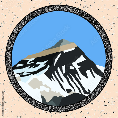 mount Everest from Nepal side as seen from gokyo, vector illustration, Mt Everest 8,848 m, Khumbu valley, Sagarmatha national park, Nepal Himalaya mountain