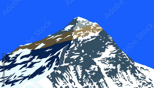 mount Everest from Nepal side as seen from gokyo, vector illustration, Mt Everest 8,848 m, Khumbu valley, Sagarmatha national park, Nepal Himalaya mountain