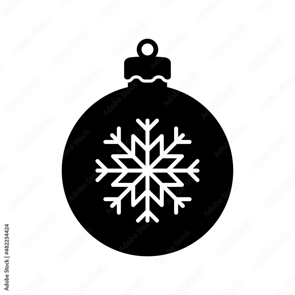 Fototapeta premium Christmas ball icon. Black silhouette. Front side view. Vector simple flat graphic illustration. Isolated object on a white background. Isolate.