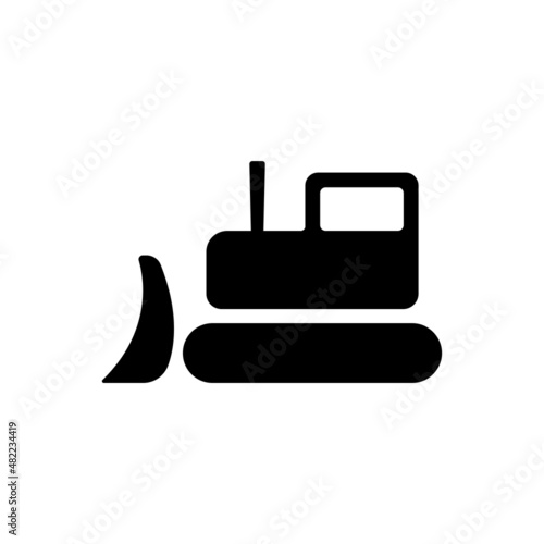 Bulldozer icon. Crawler. Black silhouette. Side view. Vector simple flat graphic illustration. Isolated object on a white background. Isolate.