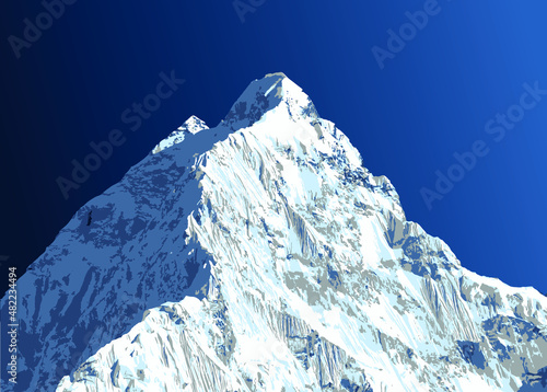 Mount Nuptse mountain vector illustration, one of the best Nepal mountains