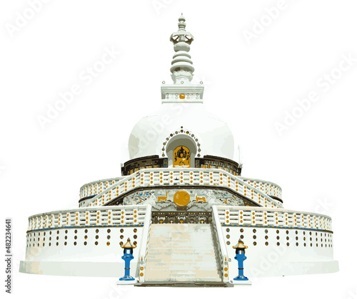 Tall Shanti Stupa near Leh isolated on white background vector illustration