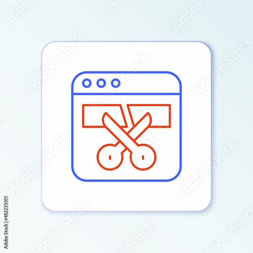 Line Video recorder or editor software on laptop icon isolated on white background. Video editing on a laptop. Colorful outline concept. Vector