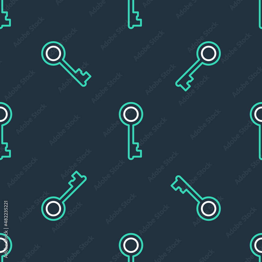 Line Old key icon isolated seamless pattern on black background. Vector Line Old key icon isolated seamless pattern on black background. Vector