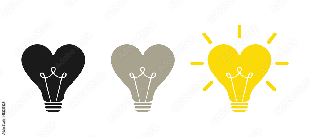 Light bulb, love, heart. Icon set Light bulb, love, heart. Icon set