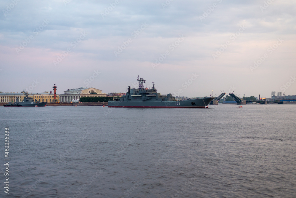 St. Petersburg, Russia - July 19, 2018: Russian Navy Ropucha-class landing ship 127 the 