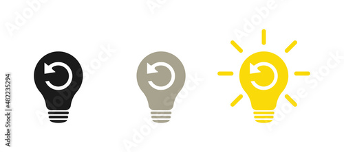 Refresh signs in light bulb icon. Lamp icons set. Illustration.