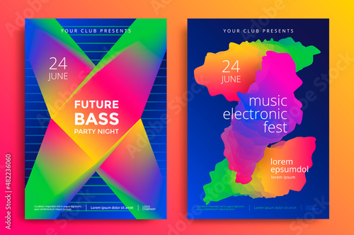 Electronic music fest and future bass poster. Club night party flyer. Abstract gradients background.