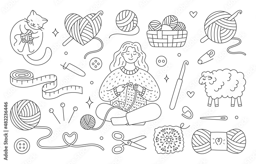 Knitting, Ball of Yarn, Crochet, Crafts Hand Drawn Doodles - 082 – Cricket  Paper Co.