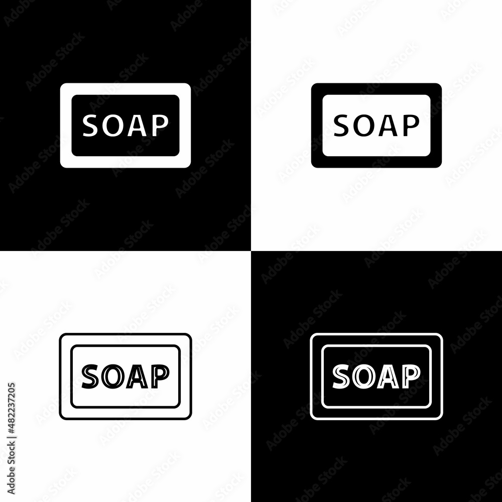 Set Bar of soap icon isolated on black and white background. Soap bar with bubbles. Vector. Set Bar of soap icon isolated on black and white background. Soap bar with bubbles. Vector.