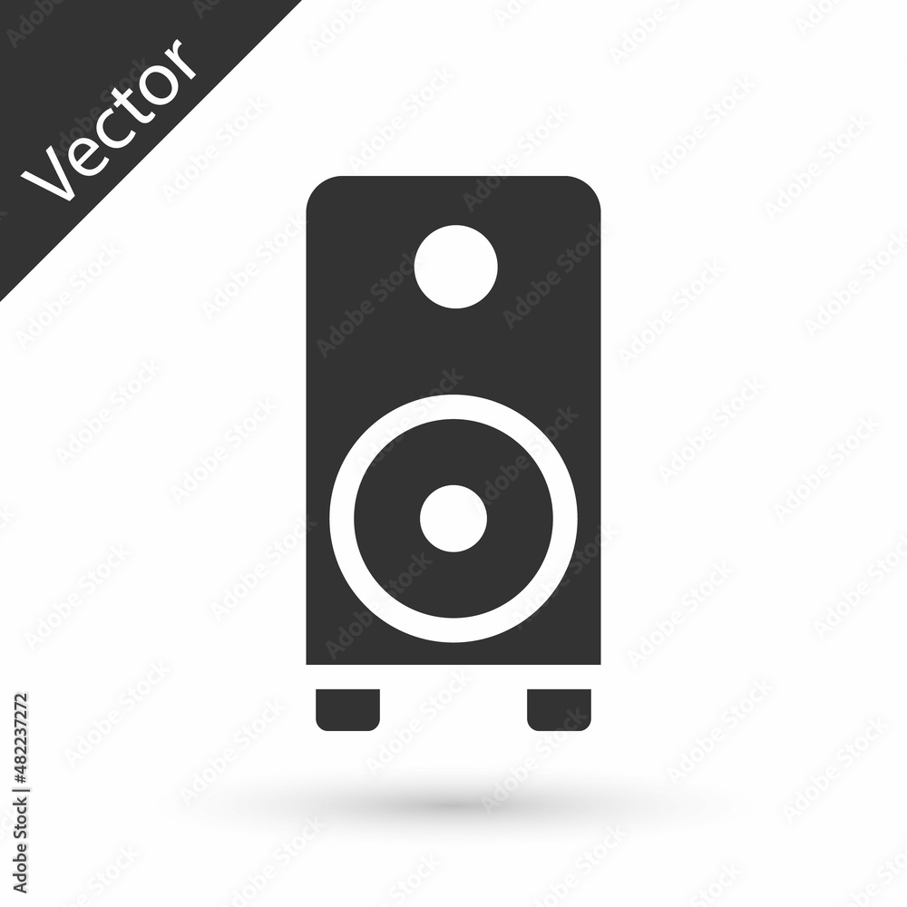 Grey Stereo speaker icon isolated on white background. Sound system speakers. Music icon. Musical column speaker bass equipment. Vector Grey Stereo speaker icon isolated on white background. Sound system speakers. Music icon. Musical column speaker bass equipment. Vector