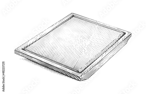 cutting board hand drawing sketch engraving illustration style