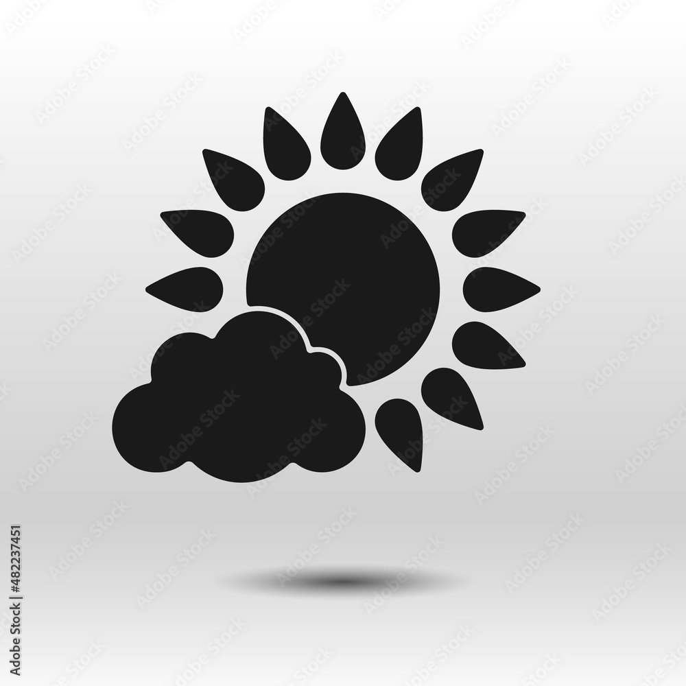 Cloudy sun black icon. Hand drawn simple vector. Stylized glyph isolated on white background. Best for seamless patterns, polygraphy, logo creating, mobile apps and web design. Cloudy sun black icon. Hand drawn simple vector. Stylized glyph isolated on white background. Best for seamless patterns, polygraphy, logo creating, mobile apps and web design.