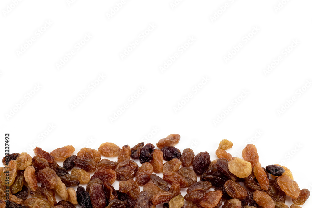 Tasty raisins isolated on a white background. Place for your advertising.