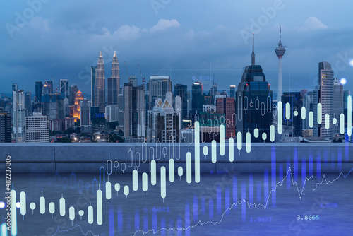Canvas Print Rooftop with concrete terrace, Kuala Lumpur night skyline