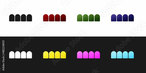 Set Dentures model icon isolated on black and white background. Teeth of the upper jaw. Dental concept. Vector