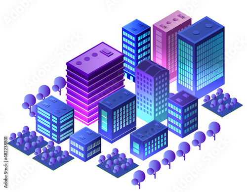 The night city background 3D illustration neon ultraviolet