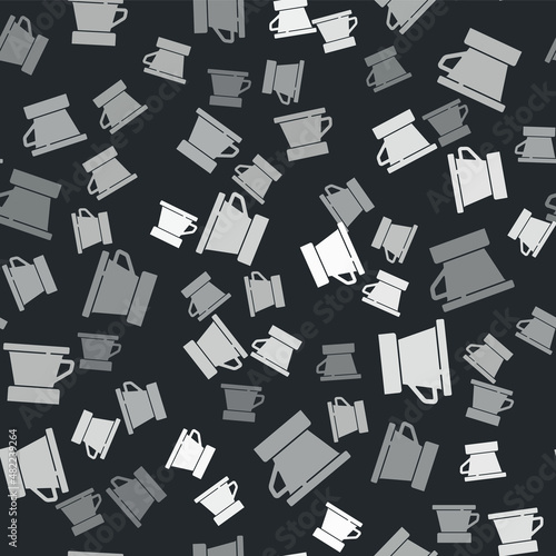 Grey V60 coffee maker icon isolated seamless pattern on black background. Vector