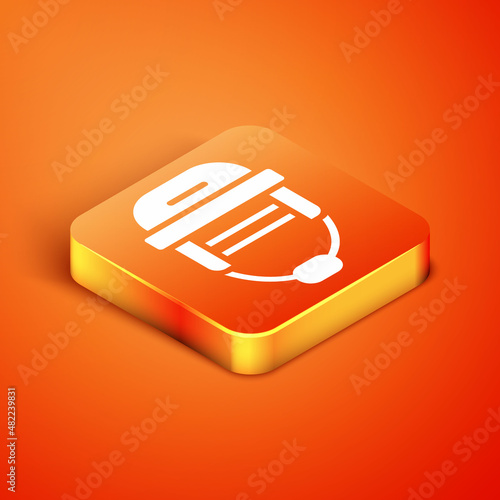 Isometric Hockey helmet icon isolated on orange background. Vector