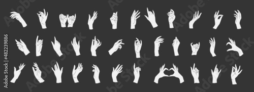 Set of Vector female beauty hands silhouette. Editable outline stroke size. Line flat contour, thin and linear design. Simple icons. Concept illustration.