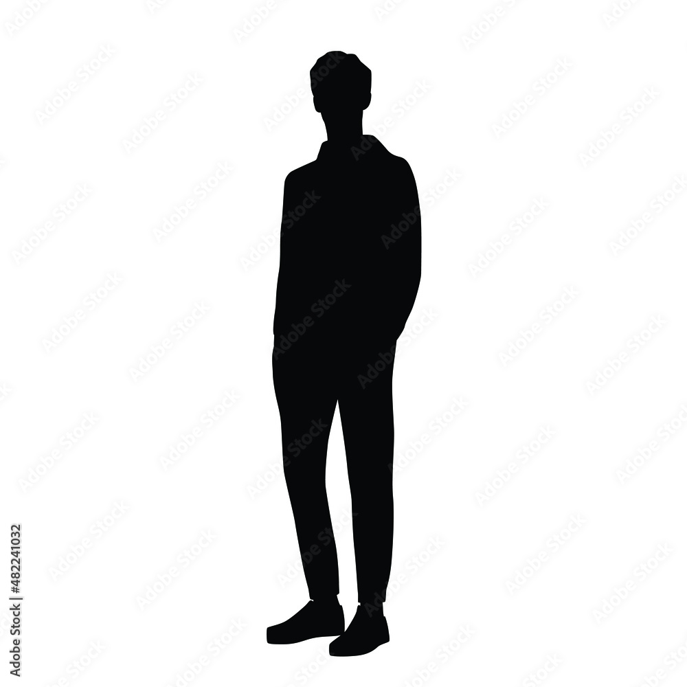 Vector silhouette of a man standing, businessman, black color, isolated on a white background