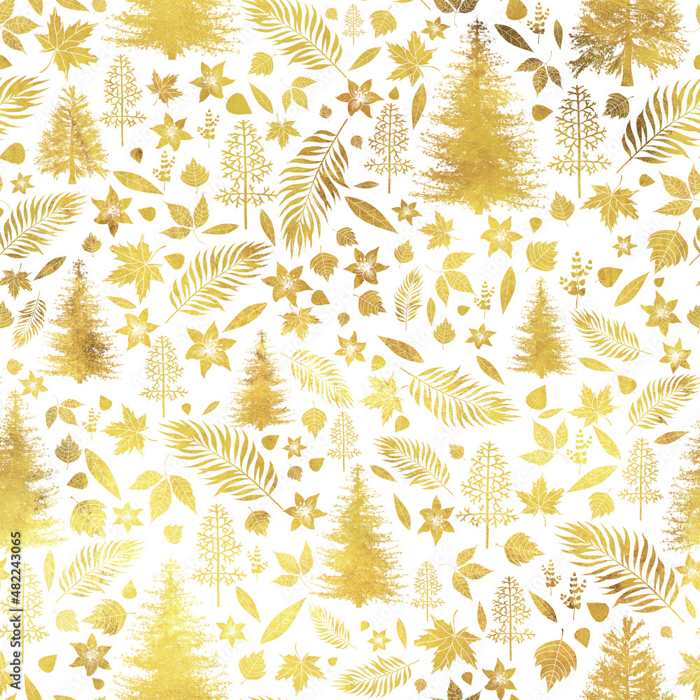 Christmas Gold Floral Garden White