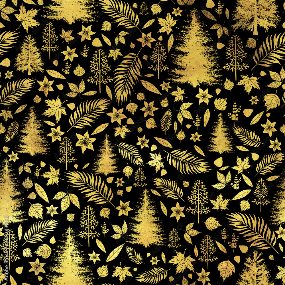 Christmas Gold Floral Garden Black
