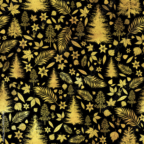 Obraz na płótnie Christmas Gold Floral Garden Black w salonie