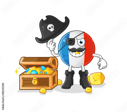 french flag pirate with treasure mascot. cartoon vector © dataimasu