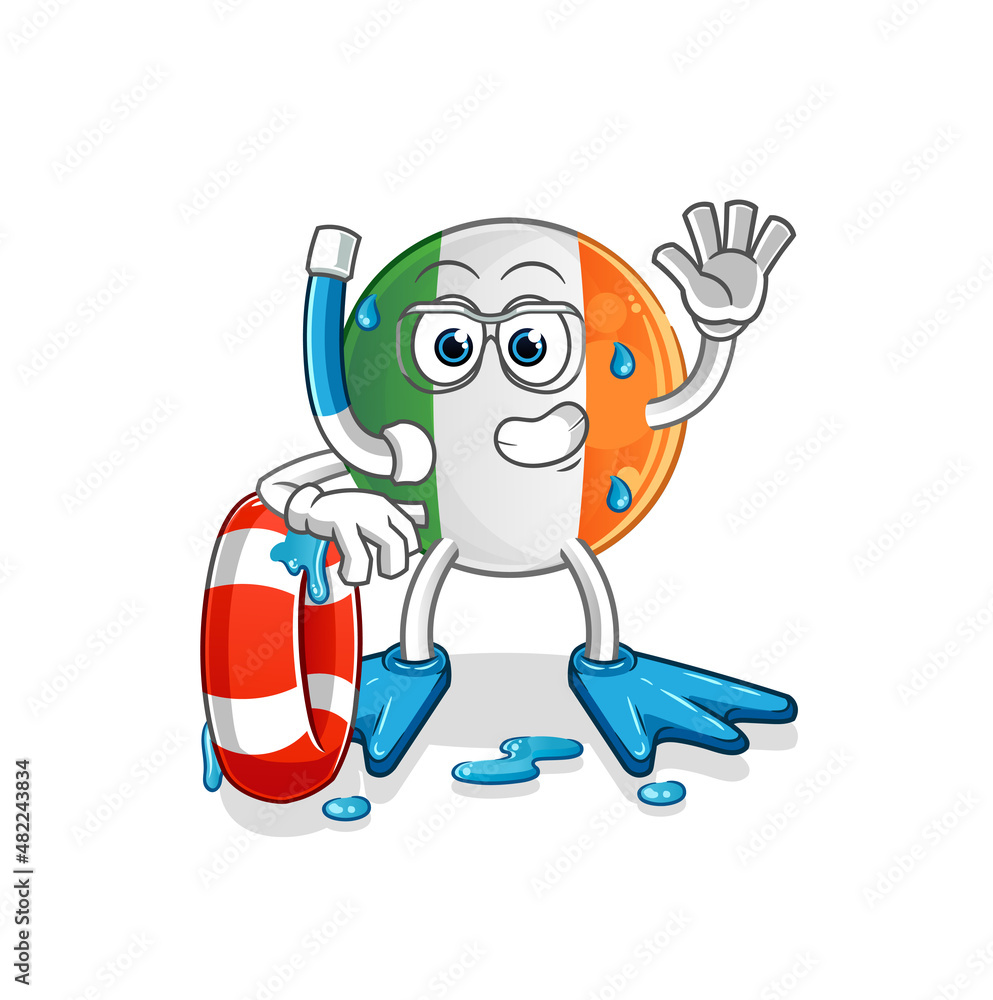 irish flag swimmer with buoy mascot. cartoon vector irish flag swimmer with buoy mascot. cartoon vector