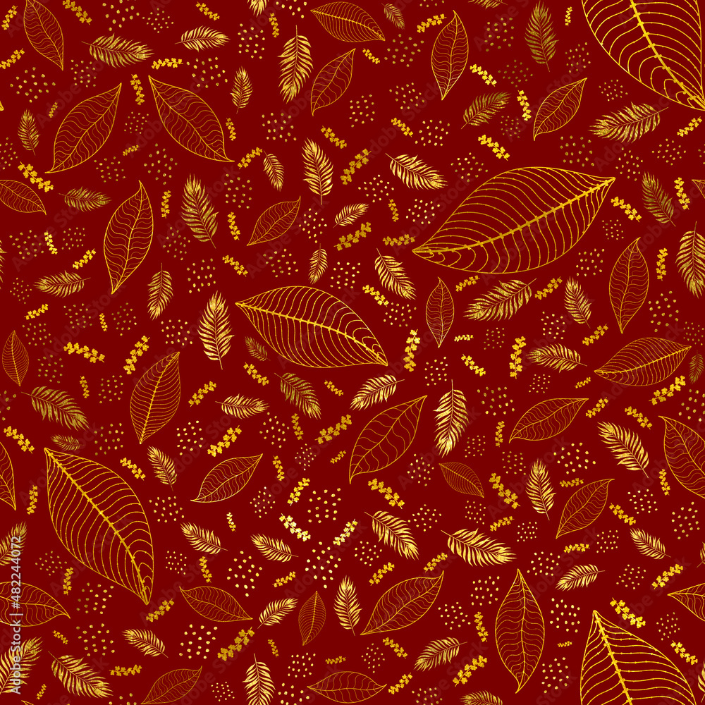 Exotic Floral Pattern Red and Golden Tones