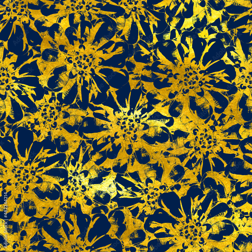 Golden Gerbera Flowers Blue Background