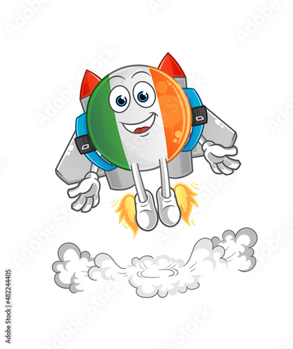 irish flag with jetpack mascot. cartoon vector