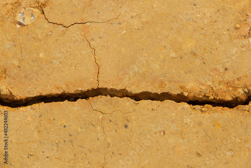 Crack in rammed clay soil 