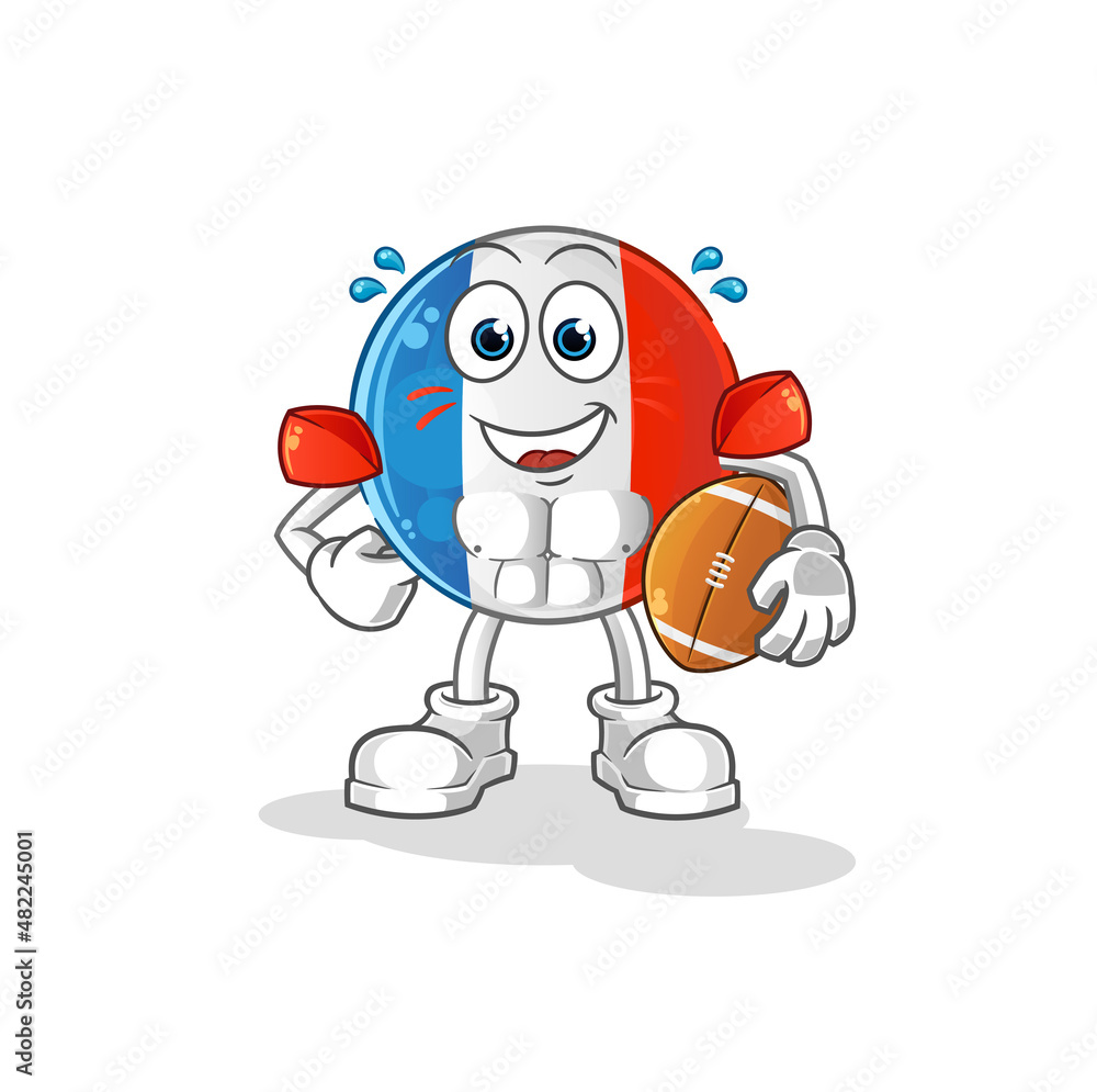 Obraz premium french flag playing rugby character. cartoon mascot vector