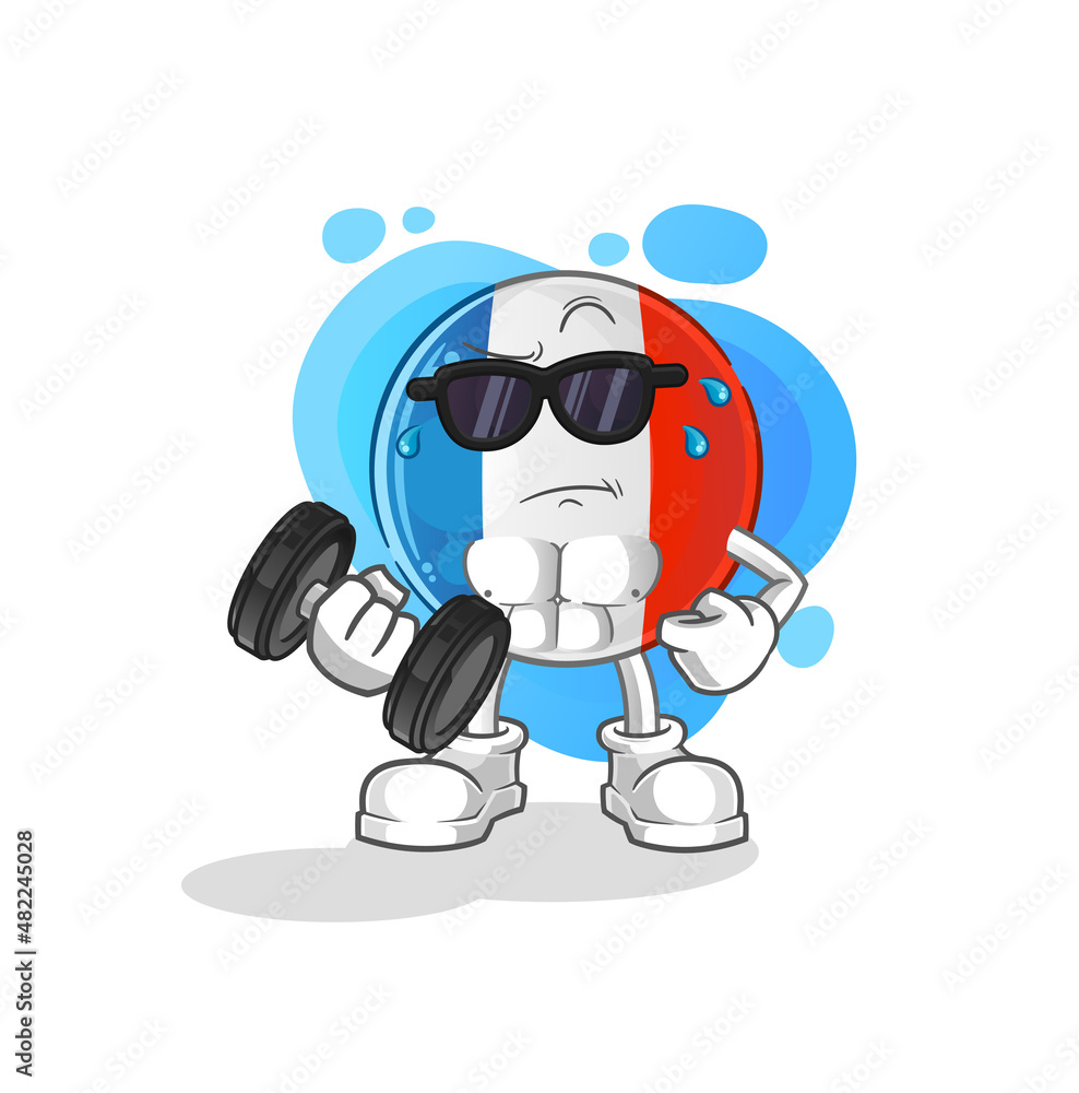 french flag lifting dumbbell vector. cartoon character