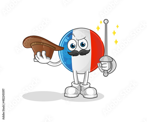 french flag fencer character. cartoon mascot vector