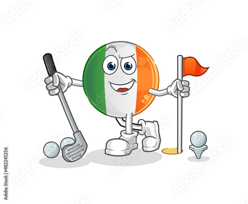 irish flag playing golf vector. cartoon character