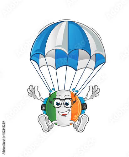 Fototapeta Naklejka Na Ścianę i Meble -  irish flag skydiving character. cartoon mascot vector