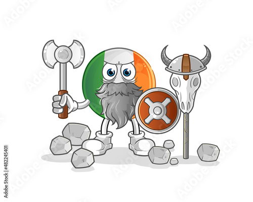 irish flag viking with an ax illustration. character vector