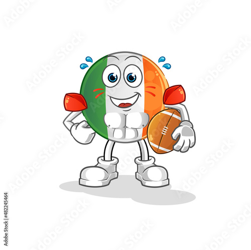irish flag playing rugby character. cartoon mascot vector